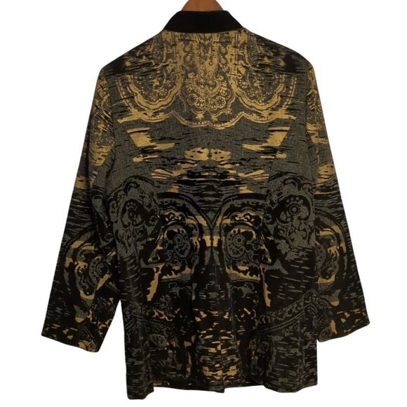 Chico’s Size 2 Long Tapestry Damask Jacket Coat Black Velvet Burnout - Picture 2 of 13